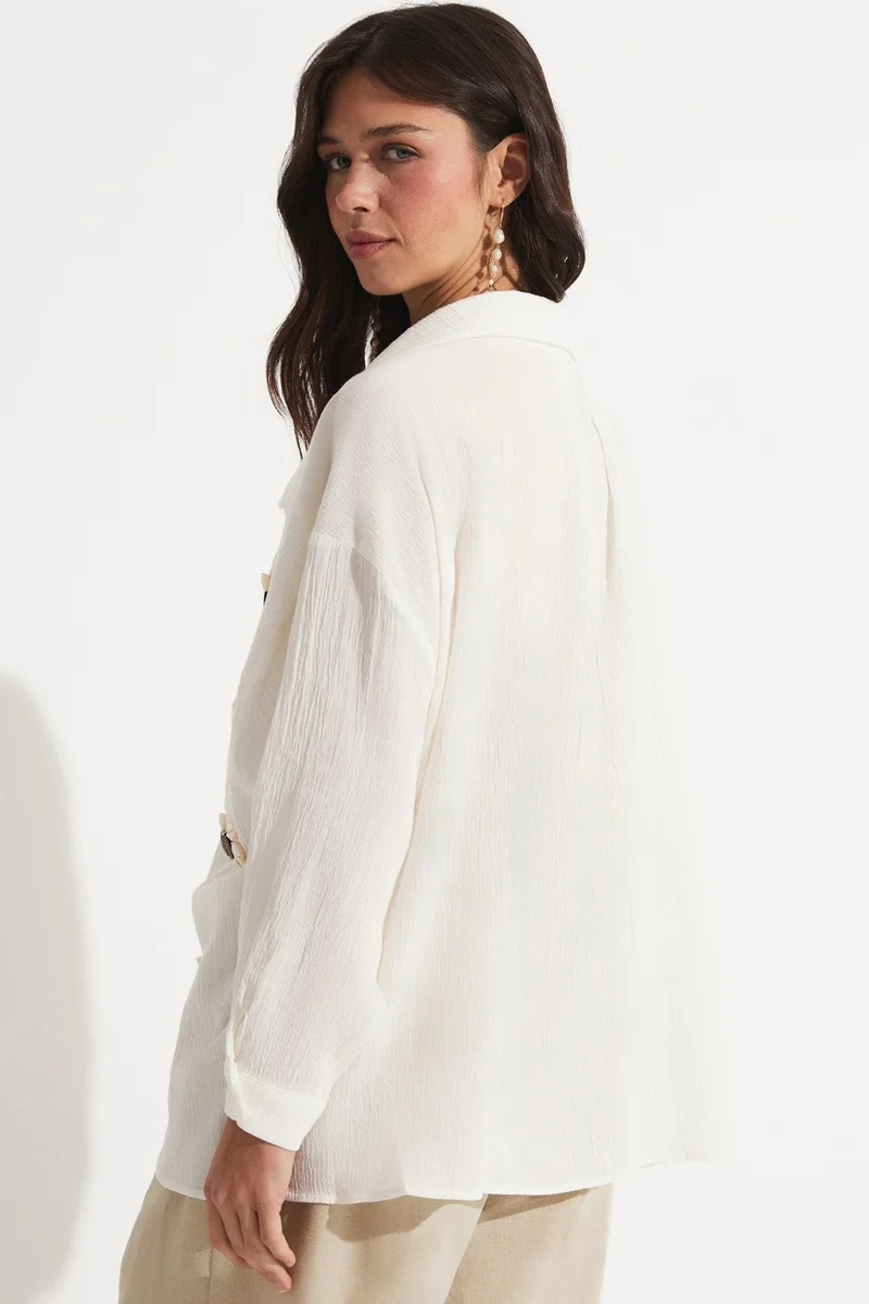 جون Embroidered Detailed Loose Cut Shirt