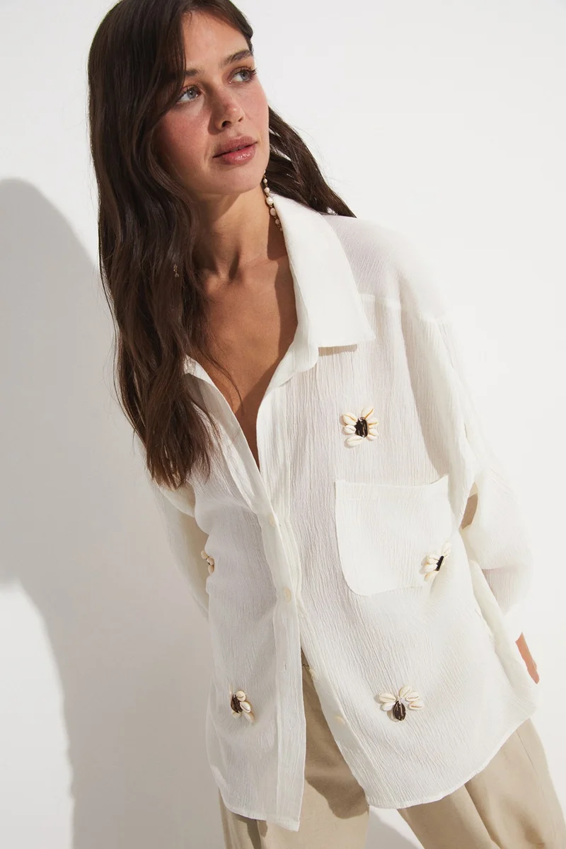 جون Embroidered Detailed Loose Cut Shirt