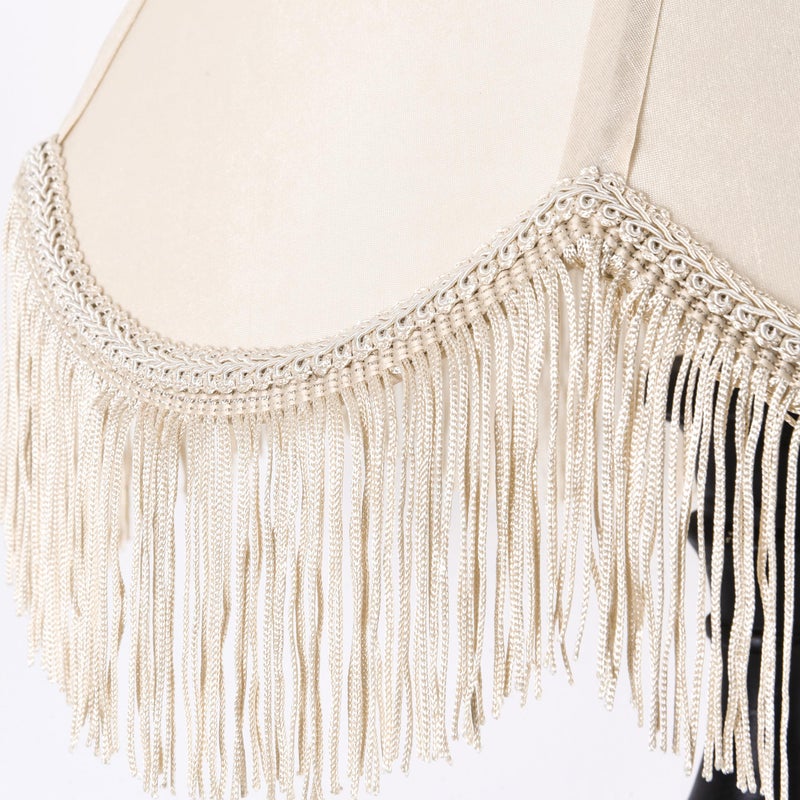GO&SO 1 Pcs Yellowish Beige Silk Victorian Lamp Shade â€“ Scalloped Bell Design with Fringe Trim, 6x13x10.6 Inch (Spider Fit), Fabric Replacement Shade for Table & Floor Lamps, Easy Snap Assembly - Image 3