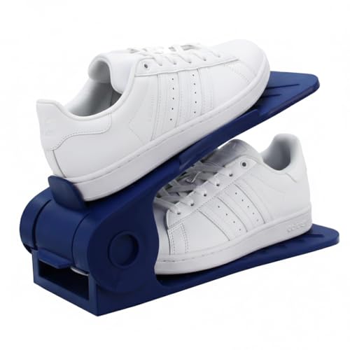 Aditya polymers Plastic Pack Of 12 Pcs.- Adjustable Shoe Organizers/Organiser/Shoe Shelf/Rack/Slots/Holders/Space Saver/Double Deck/Layer/Storage Cum Organizer-Blue,27x10.5x7.5 CM, Plastic, Cm - Image 1