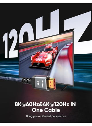 كابل HDMI 8K 2.1 - يدعم 8K@60Hz، 4K@120Hz، 2K@240Hz، 1080P@240Hz، 48Gbps، 3D، HDR، HDCP، eARC، دولبي - كابل HDMI فائق السرعة للكمبيوتر المحمول، الكمبيوتر، الشاشة، العرضيات، التلفزيون، PS4، PS5، إكس باوكس، نينتندو سويتش، HDTV، كاميرا DSLR - view 2
