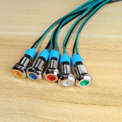 Gebildet مصباح مؤشر معدني LED مقاوم للماء 5 قطع 8 مم 3 فولت-4.5 فولت-5 فولت-6 فولت-7.5 فولت-9 فولت DC مع سلك (أحمر/برتقالي/أزرق/أخضر/أبيض) - Image 2