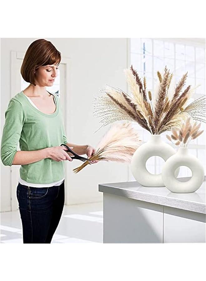 MIXDE White Ceramic Vases Set 2 for Modern Home Decor,Round Matte Pampas Flower Vases Minimalist Nordic Boho Ins Style for Wedding Dinner Table Party Living Room, Decorative Gift - Image 3