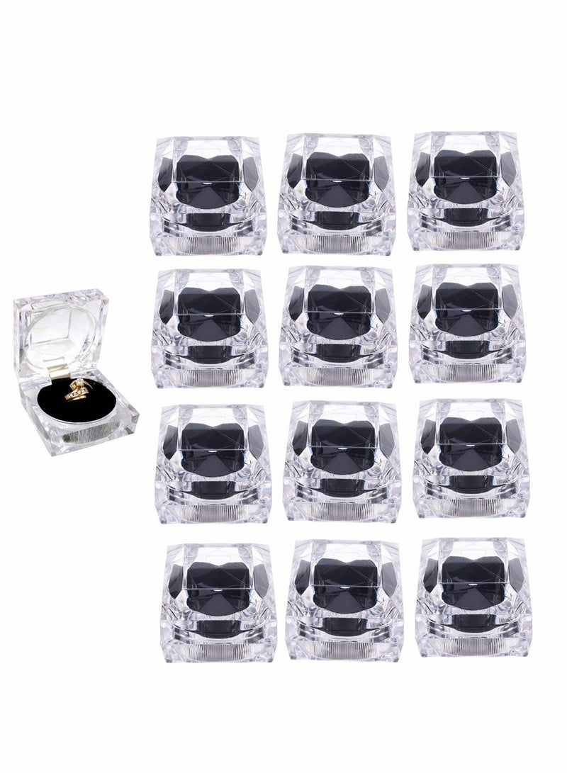 Excefore Clear Crystal Ring Gift Boxes, 12 pcs Earrings Jewelry Storage Box Acrylic Display Organizer Case for All Kinds of Ring Earrings Velvet Insert (Black) - Image 1