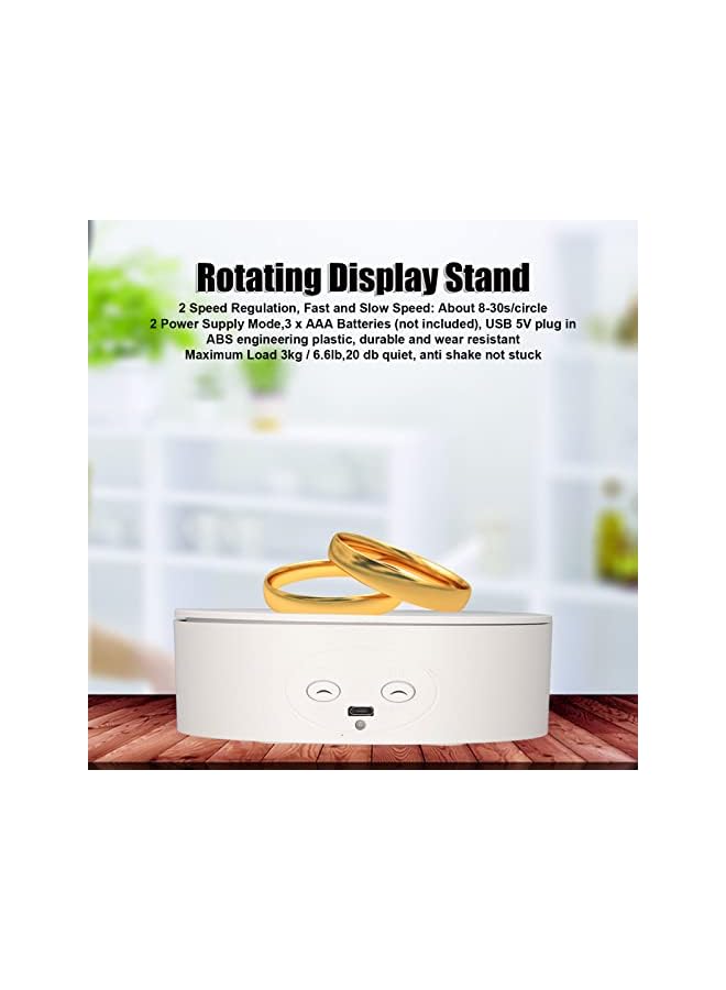 The Bros Rotating Display Stand, 360 Degree Motorized Rotating Turntable Display Stand for Wine Bottles Cosmetics Photography Products Shows Jewelry, Load 6.6Lb, Battery/USB Power Supply (White) - Image 5
