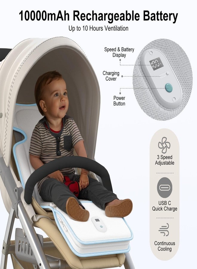 AMACOOL Baby Stroller Cooling Pad, 3D Breathable Carseat Cooling Pad with 2 Built-in Blower, Max 10H Ventilation 3 Speeds 10000mAh Rechargeable Cooling Mat Liner for Toddler Baby Summer Essentials - Image 5