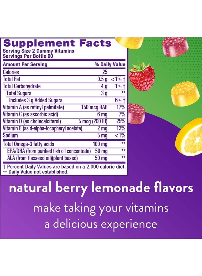 Vitafusion Omega3 Gummy Vitamins Berry Lemonade Flavored Heart Health Vitamins(1) With Omega 3 Epa/Dha And Vitamins A C D And E America’S Number 1 Gummy Vitamin Brand 60 Day Supply 120 Count  - Image 4