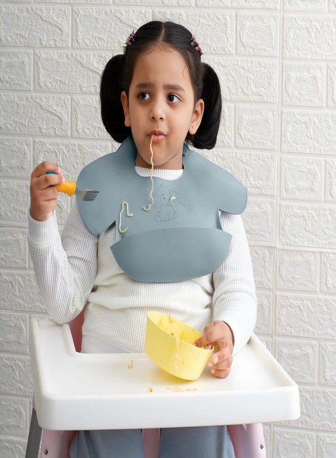 Tamy Premium Silicone Baby Bib - Waterproof bib with food catcher, adjustable, BPA free, soft & stain proof feeding bib for babies 1 to 2 years and above (Stormy Gray) - Image 3