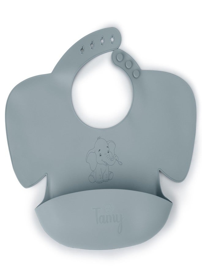 Tamy Premium Silicone Baby Bib - Waterproof bib with food catcher, adjustable, BPA free, soft & stain proof feeding bib for babies 1 to 2 years and above (Stormy Gray) - Image 1