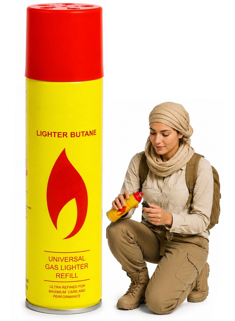 Ultra Purified Butane Gas Refill 250ml with 6 Nozzles, Universal Lighter Gas Refill for Lighters, Torch Lighters, Kitchen Torch & Camping Equipment - Image 1