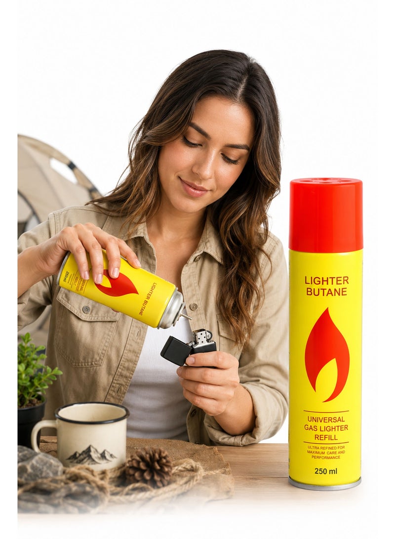 Ultra Purified Butane Gas Refill 250ml with 6 Nozzles, Universal Lighter Gas Refill for Lighters, Torch Lighters, Kitchen Torch & Camping Equipment - Image 5