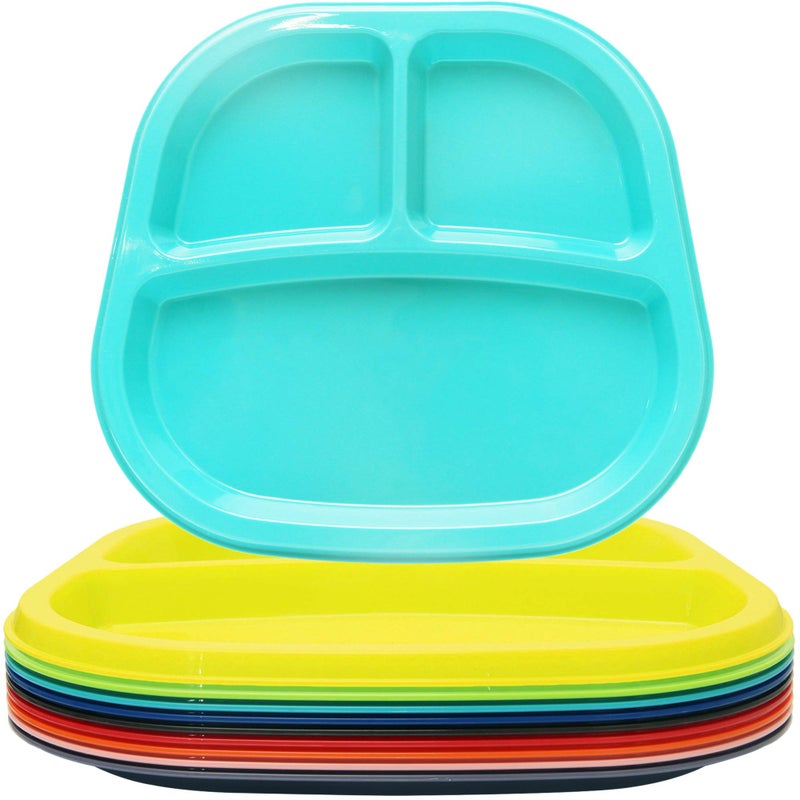 Youngever 3Compartment Divided Plastic Kids Tray 3 Compartment Plates Set of 9 9 Rainbow Colors