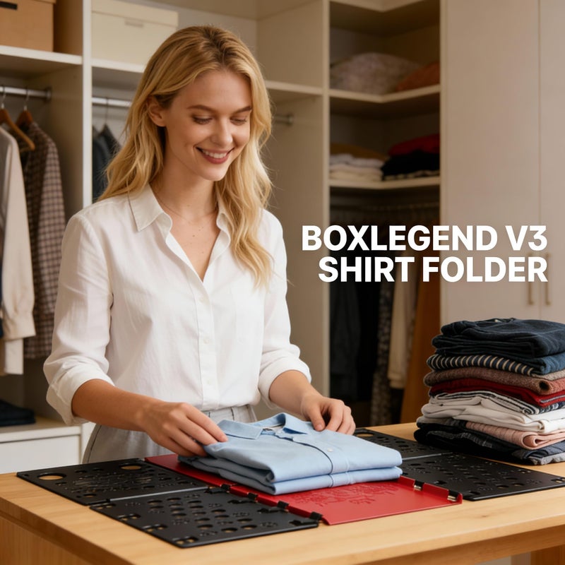 BOXLEGEND لوحة طي القمصان BoxLegend الإصدار 3، مساعد طي الملابس البلاستيكي المتين، سهل وسريع الطي للبالغين والأطفال، أسود وأحمر - Image 2