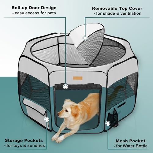 Akinerri Dog Playpen, Portable Pet Play Pen for Cat, Puppies, Rabbits, Chickens, Foldable Large-Capacity Pet Tent for Indoor/Outdoor Travel Camping Blue - Image 2