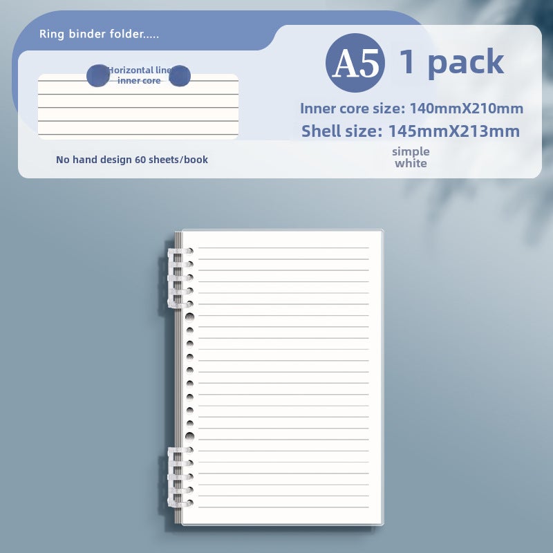 Generic B5 A5 Detachable Notebook Grid TransparentA5 horizontal line-White 1 book A5 horizontal line-White 1 book 