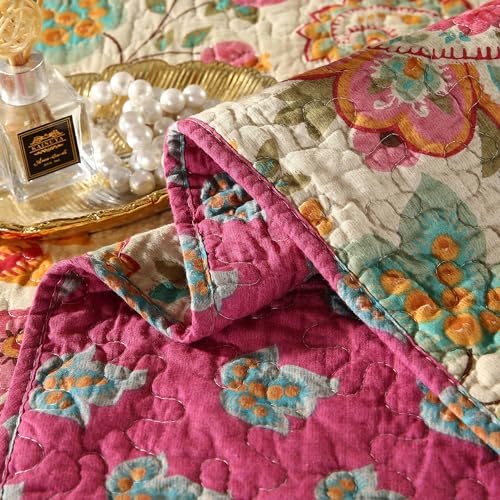 YASMENG 100% Cotton Boho Quilt Set Full Queen Size Gorgeous Paisley Floral Patterned Quilt Bedspread 98"x90" Bohemian Vibrant Exotic Ethnic Mandala Coverlet Bedding Set 3 Pieces for All Seasons - Image 2