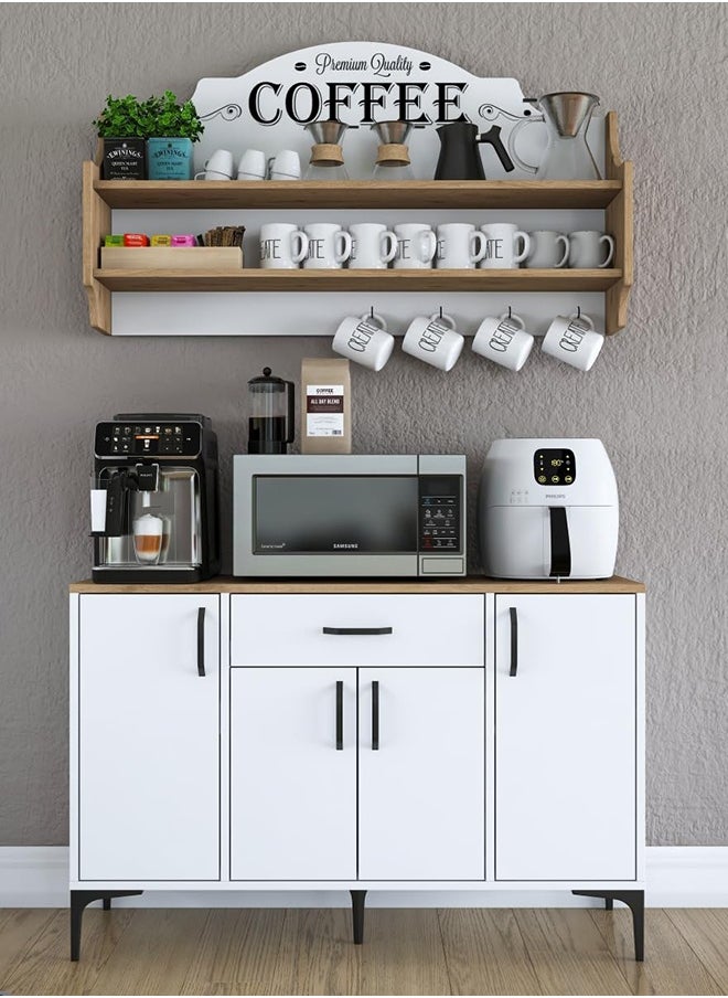 Home Canvas Home Canvas JE138 Coffee Corner Multipurpose Cabinet Kitchen Cabinet with 4 Doors White - Basket Walnut  - Image 3