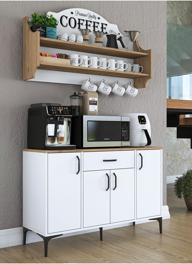 Home Canvas Home Canvas JE138 Coffee Corner Multipurpose Cabinet Kitchen Cabinet with 4 Doors White - Basket Walnut  - Image 4
