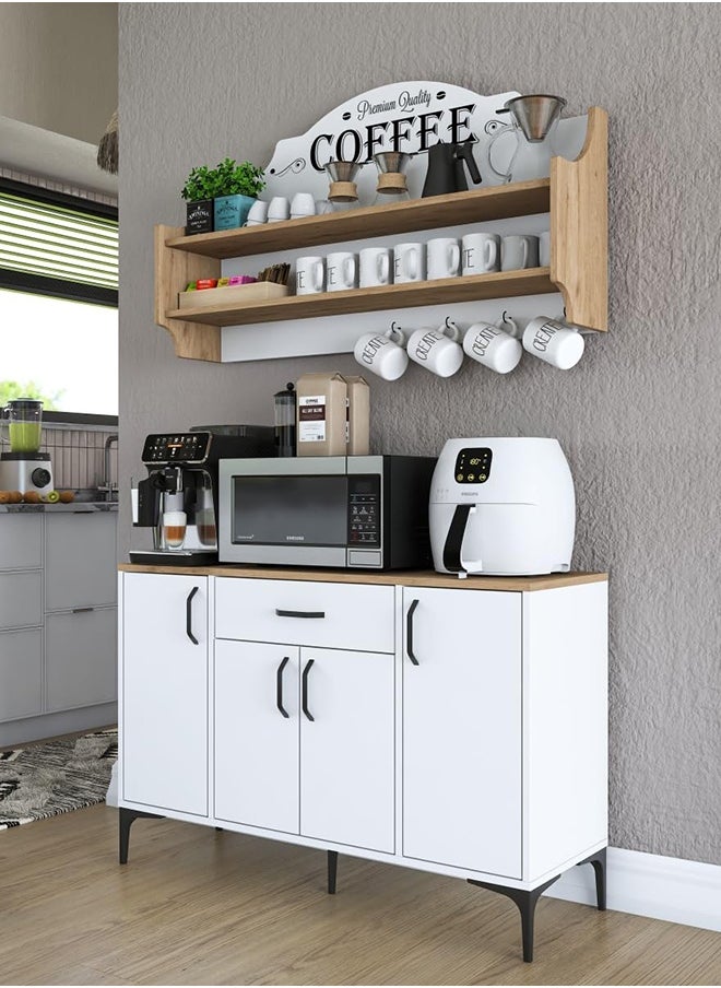 Home Canvas Home Canvas JE138 Coffee Corner Multipurpose Cabinet Kitchen Cabinet with 4 Doors White - Basket Walnut  - Image 1
