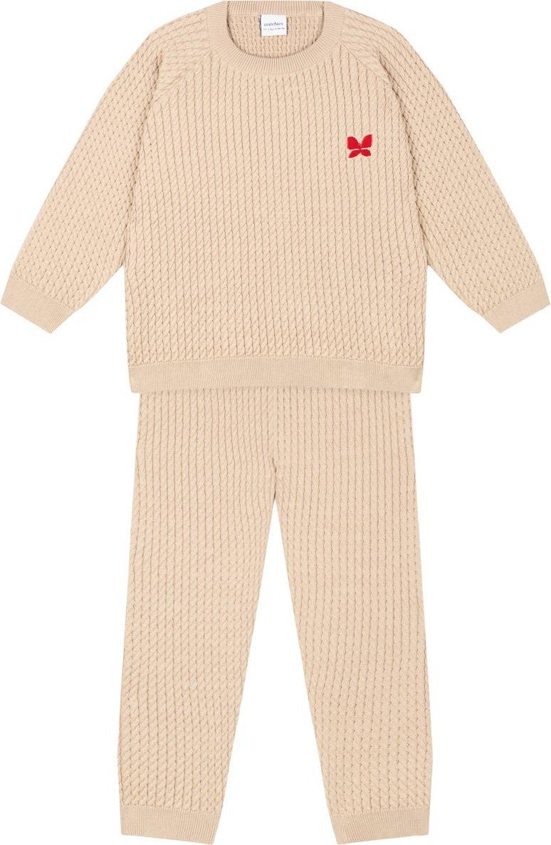 Antebies Butterfly Embroidered Beige Herringbone Sweater and Trousers S  - Image 1