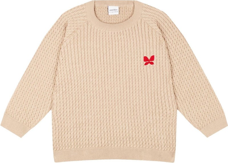 Antebies Butterfly Embroidered Beige Herringbone Sweater and Trousers S  - Image 2