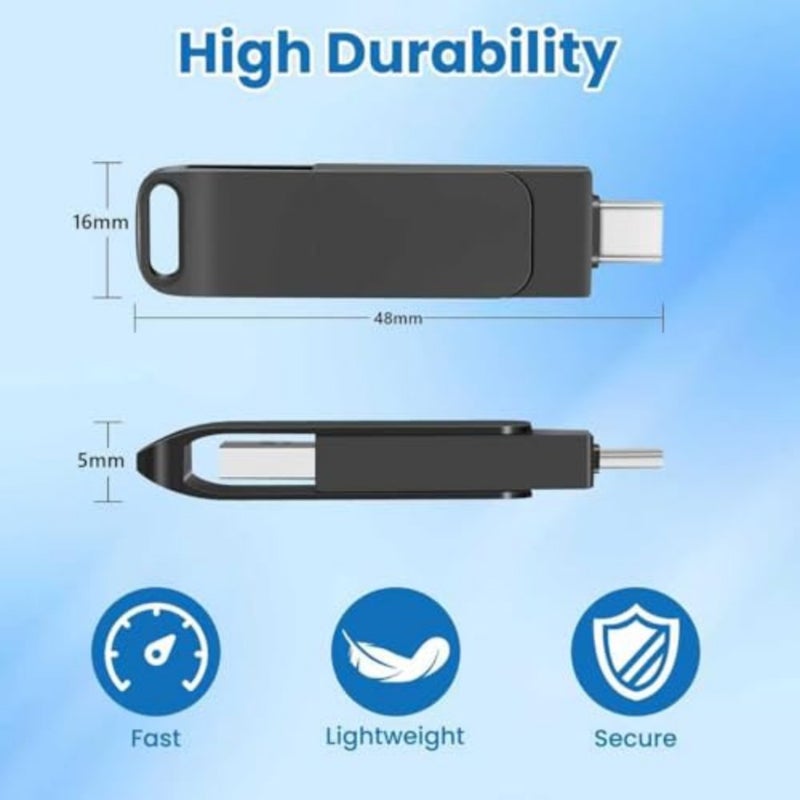 2TB mobile phone USB flash drive for iPhone photo storage: aluminum body, silver color, dual USB-C/Lightning ports, fast transfer speed - Image 4