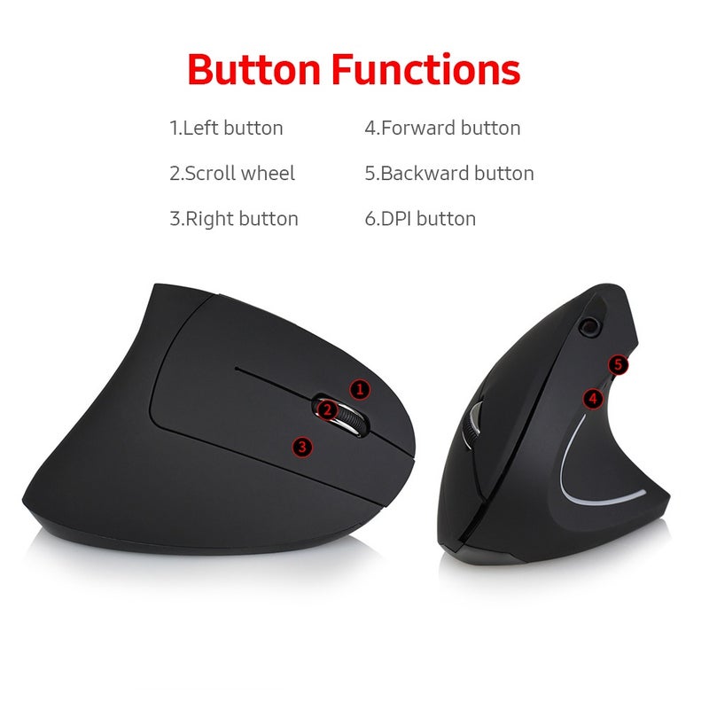 YWYT 2.4G Wireless Vertical Ergonomic Vertical Upright Optical 3 Adjustable DPI Levels/ Plug&Play Black - Image 3