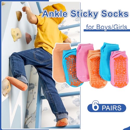 HYCLES Boys Girls Non-Slip Toddler Socks Grip Ankle Sticky Sock Anti-Skid Socks for Kids 6 Pairs for 6-9 Years Kids - Image 3