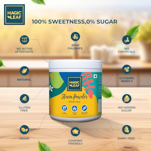 Magic Leaf Sugar Free Stevia Powder, 500 gms (Pack of 2, 250 gms Each), Natural Origin Sweetener, Zero Calorie for Health Management, 99.9% REB-A Purity, Diabetic Friendly Sugar Substitute - Image 2