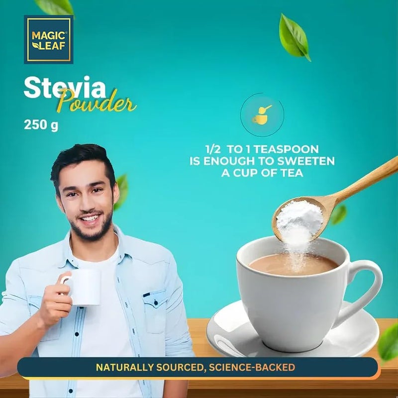 Magic Leaf Sugar Free Stevia Powder, 500 gms (Pack of 2, 250 gms Each), Natural Origin Sweetener, Zero Calorie for Health Management, 99.9% REB-A Purity, Diabetic Friendly Sugar Substitute - Image 4