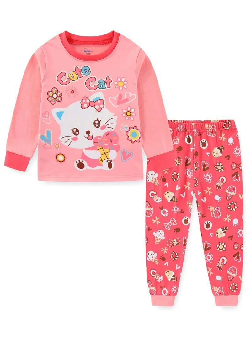 babyqlo Glow Cute Cat Girls Cotton Nightwear Pajama Set