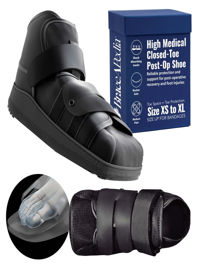 Braceapedia Post Op Shoe - Closed Toe Medical Walking Boot - Orthopedic Foot Brace for Broken Toe & Foot Injury Support - Lightweight Surgical Shoe for Men & Women, Black, Medium - Image 1