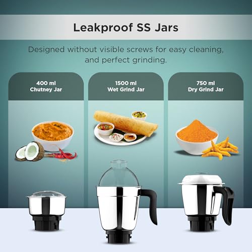 Butterfly Jet Elite 750 Watt Mixer Grinder | 3 Leafproof Stainless Steel Jars| ABS body | Grey - Image 3