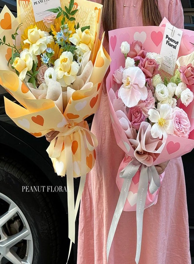 Aanyas - 10 sheets Heart Printed Korean Style Waterproof Pink Bouquet Wrapping Paper | Luxury Gift Wrapping for Birthday, Wedding, Anniversary & Special Occasions | DIY Crafts & Decoration | (58cm x 58cm, 60 Microns) | (10, Pink) - Image 3