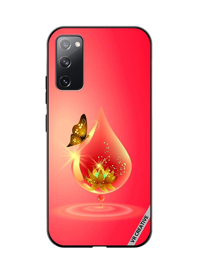 VR CREATIVE Protective Case Cover For Samsung Galaxy S20 FE 5G Golden Butterfly Red Waterdrop Design Multicolour - Image 1
