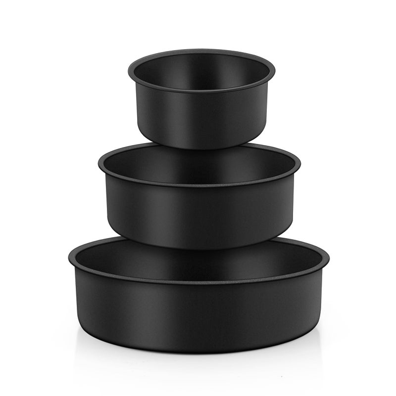 TeamFar Cake Pan 4  6 8 Round Baking Tier Pan Set with NonStick Coating Stainless Steel Core for Steaming Serving Healthy  HeavyDuty Release Easily  Easy Clean Set of 3 Black