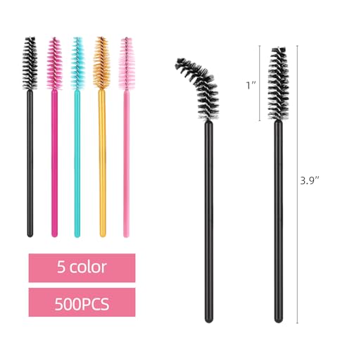 Tbestmax 500 Disposable Mascara Wands Eyelash Brush Spoolies for Eyebrow Eye Lash Extension Makeup Brushes Applicators Kits 5 Colors - Image 3