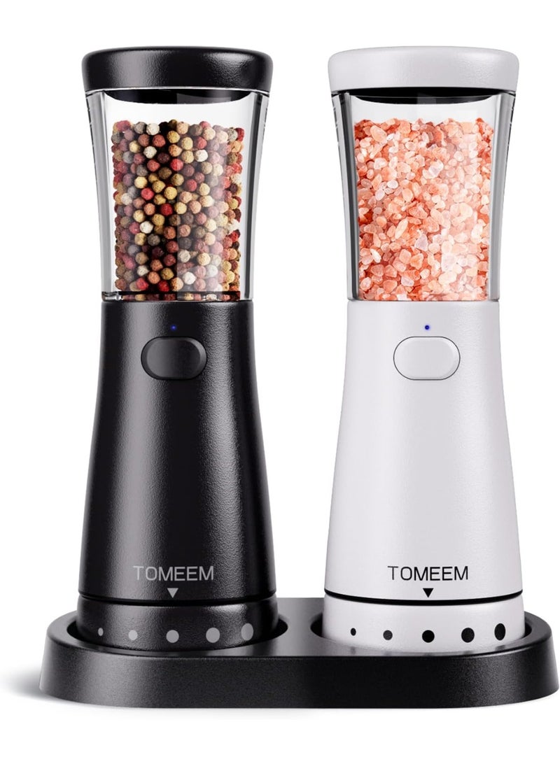 مطاحن ملح وفلفل كهربائية من الستانلس ستيل قابلة للشحن بإضاءة ال اي دي ومطحنة سيراميك قابلة للتعديل طقم من قطعتين - Image 1