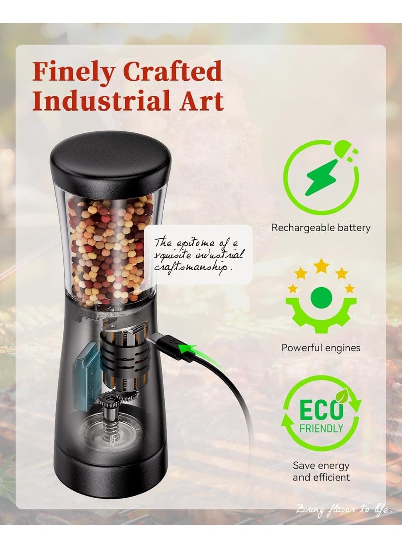 مطاحن ملح وفلفل كهربائية من الستانلس ستيل قابلة للشحن بإضاءة ال اي دي ومطحنة سيراميك قابلة للتعديل طقم من قطعتين - Image 5