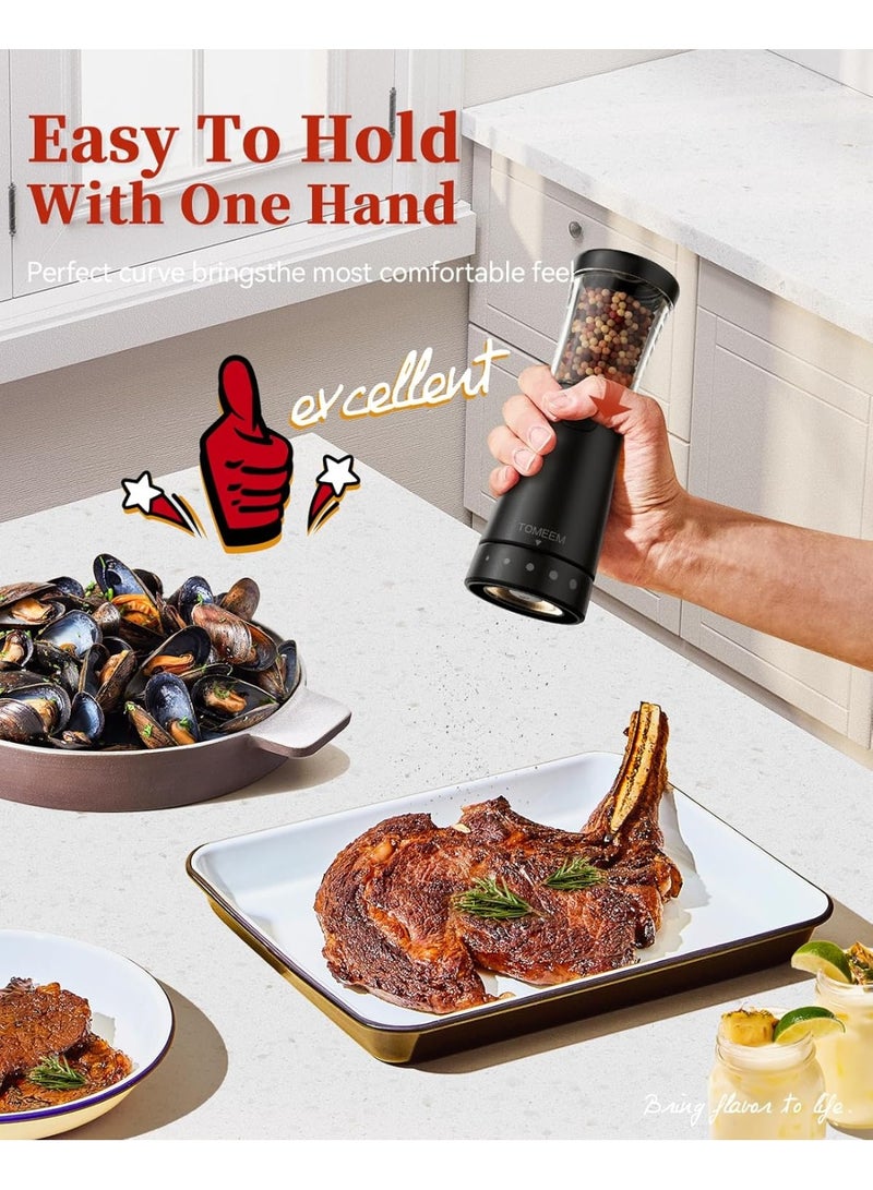 مطاحن ملح وفلفل كهربائية من الستانلس ستيل قابلة للشحن بإضاءة ال اي دي ومطحنة سيراميك قابلة للتعديل طقم من قطعتين - Image 4