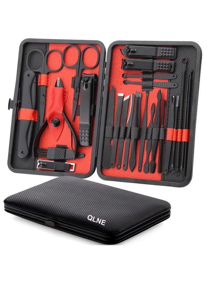 QLNE Nail Clippers Sets High Precisio Stainless Steel Nail Cutter Pedicure Kit Nail File Sharp Nail Scissors And Clipper Manicure Pedicure Kit Fingernails & Toenails With Portable Cas (Redblack_25 In 1) - Image 1