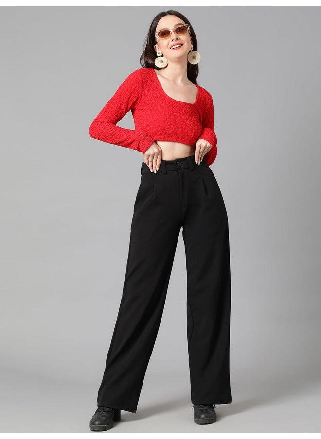Kotty KOTTY Womens Polyester Blend Straight Fit Trousers Jade Black  - Image 3