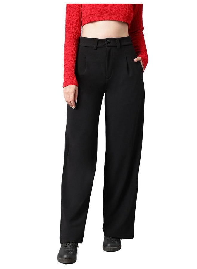 Kotty KOTTY Womens Polyester Blend Straight Fit Trousers Jade Black  - Image 1
