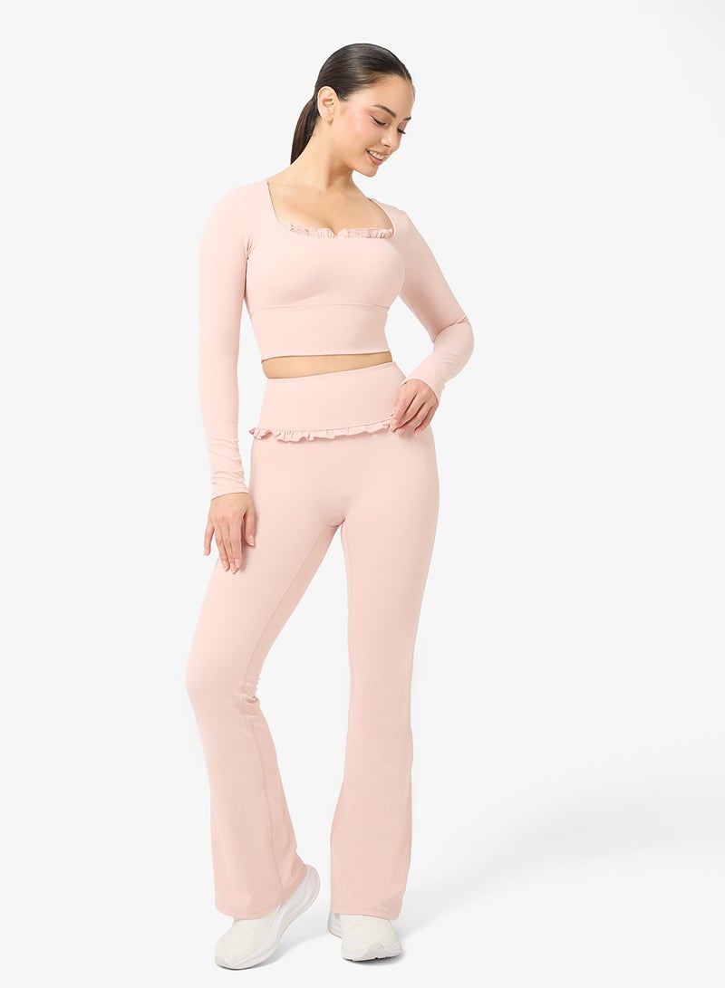 FRWD Soft Touch Square Neck Frill Detail Top & Flared Legging Set - Image 1