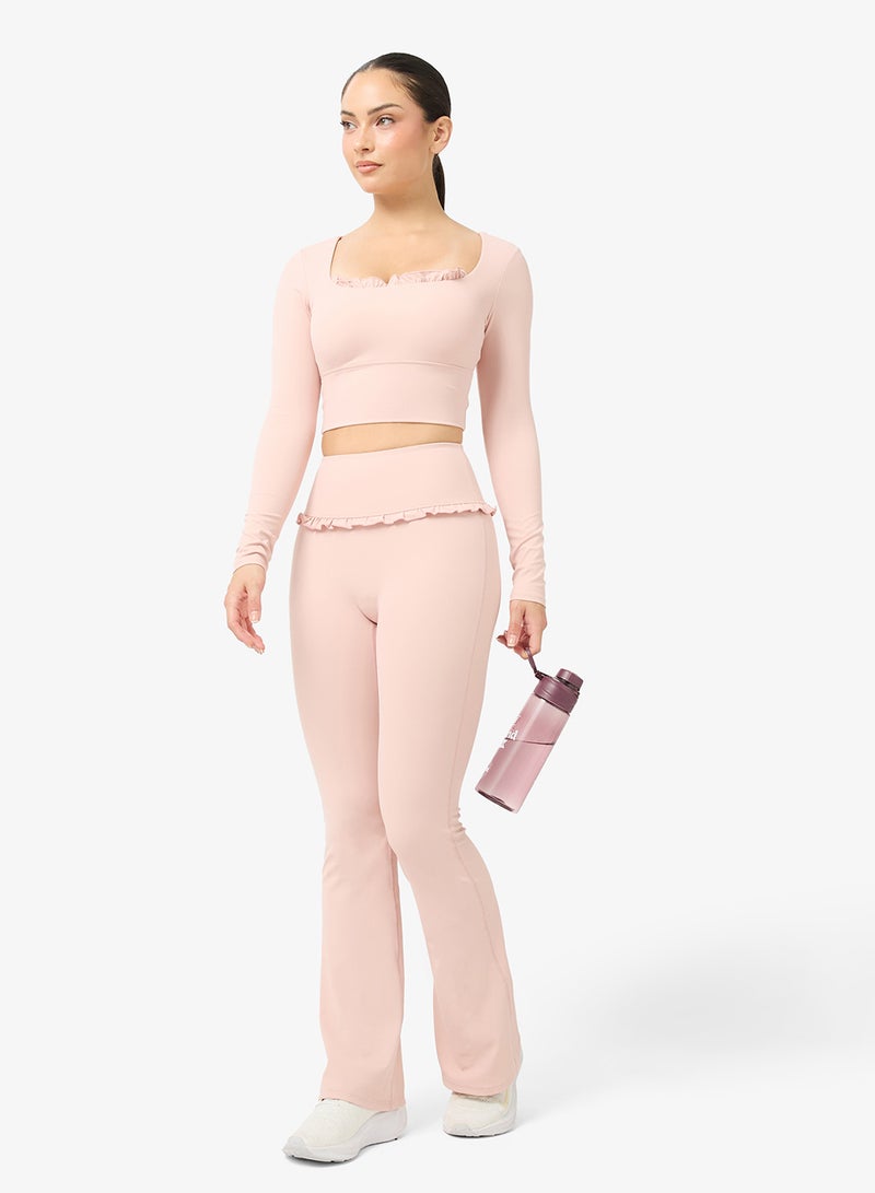FRWD Soft Touch Square Neck Frill Detail Top & Flared Legging Set - Image 5