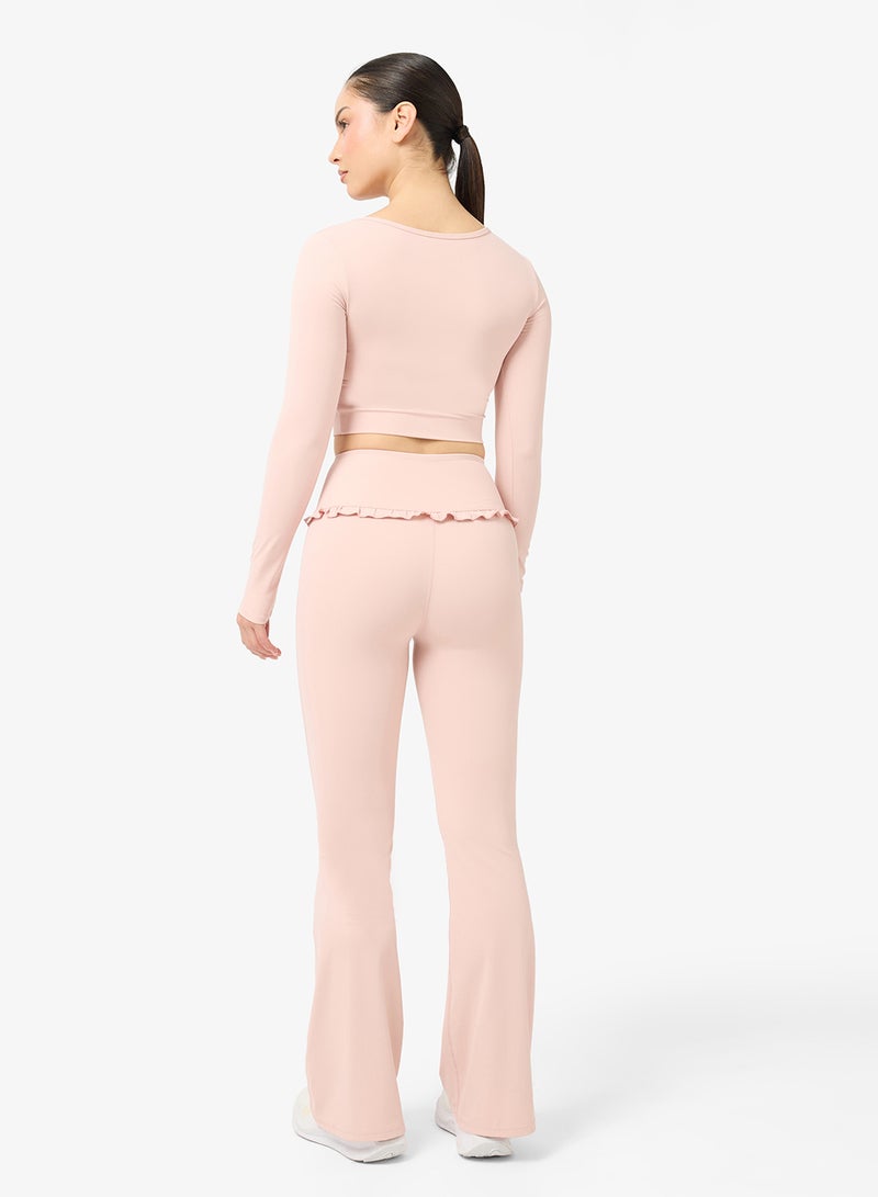 FRWD Soft Touch Square Neck Frill Detail Top & Flared Legging Set - Image 2