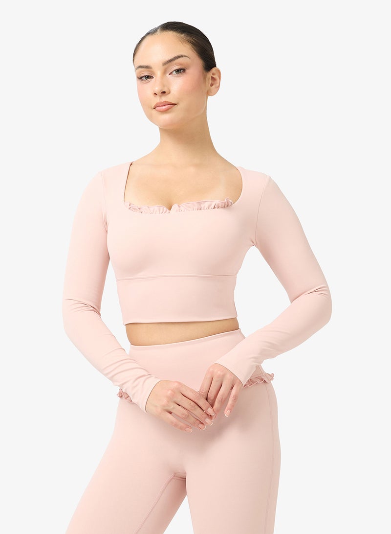 FRWD Soft Touch Square Neck Frill Detail Top & Flared Legging Set - Image 3