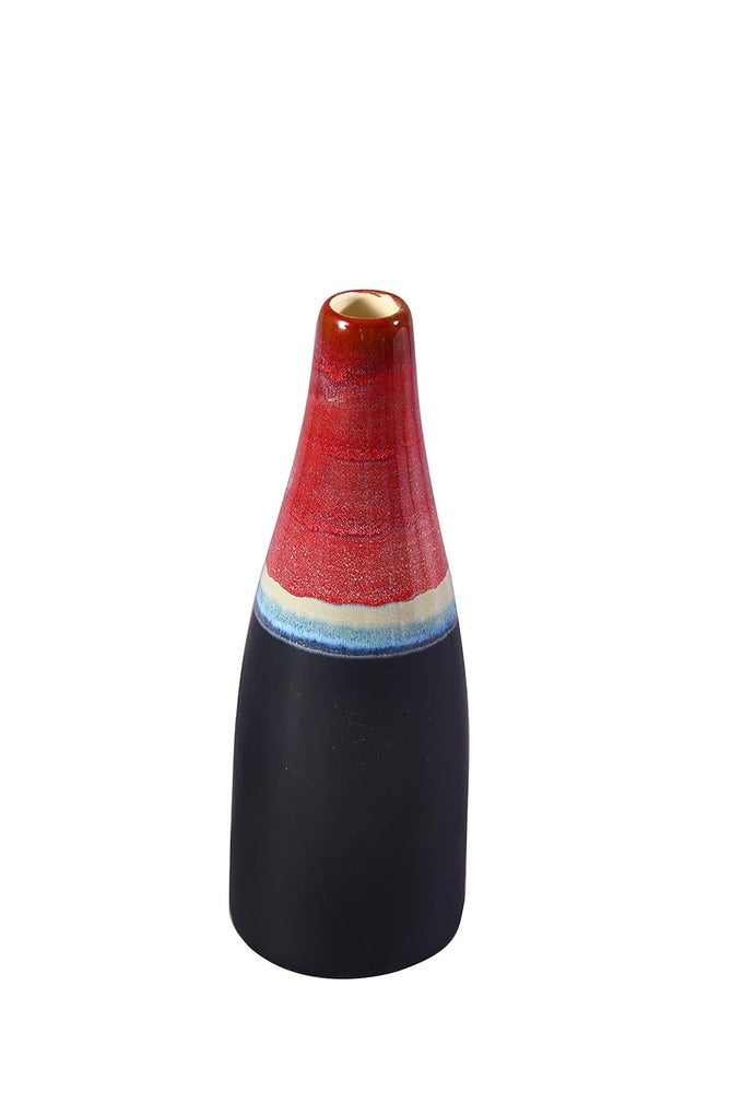 CERAMIC HANDMADE RED & BLACK FLOWER VASE OR FLOWER VASE FOR HOME DECOR, LIVING ROOM, BEDROOM, OFFICE, CENTER TABLE (1 PC)
