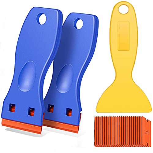 CHOUWEEK 3Pack Plastic Razor Blades Scraper Tool (1Spatula)10 Double Edged blades,No Scratch Sticker Removal Scraper for Cleaning Adhesive Label Decal Glue from Stove top,Glass Window,Cooktop,Car Windshields. - Image 1