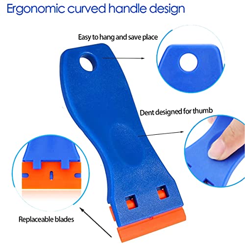 CHOUWEEK 3Pack Plastic Razor Blades Scraper Tool (1Spatula)10 Double Edged blades,No Scratch Sticker Removal Scraper for Cleaning Adhesive Label Decal Glue from Stove top,Glass Window,Cooktop,Car Windshields. - Image 3